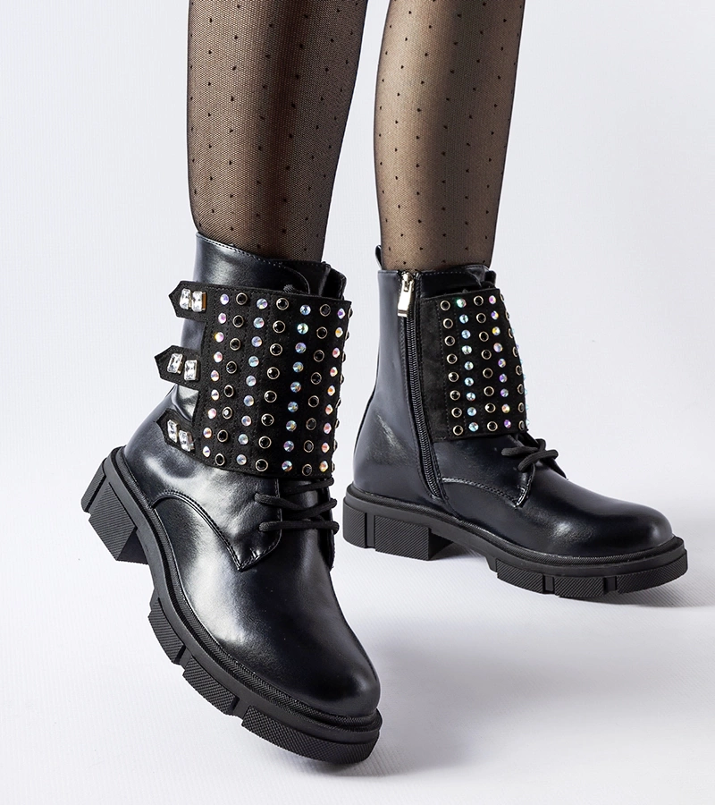 Gemre Black ankle boots embellished with rhinestones Cento