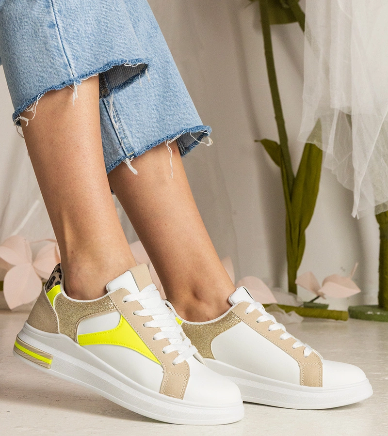 Gemre Adidași albi de damă cu sclipici și imprimeu leopard Wellos