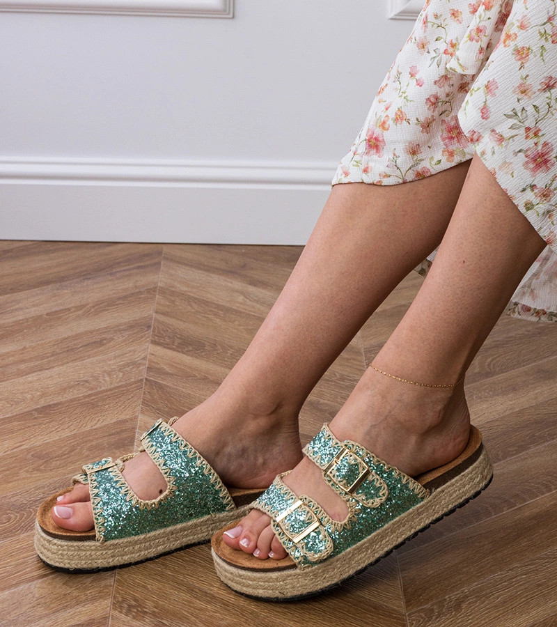 Gemre Induri espadrile verzi cu sclipici cu catarame