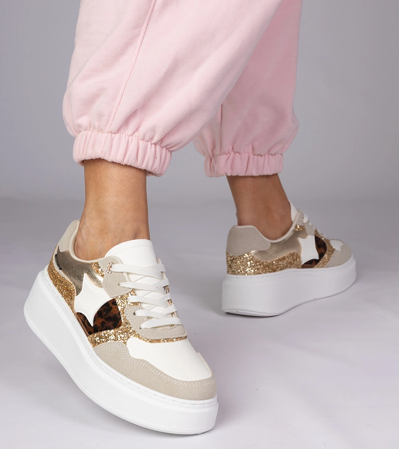 Gemre Adidași cu sclipici și imprimeu animalier Bertula