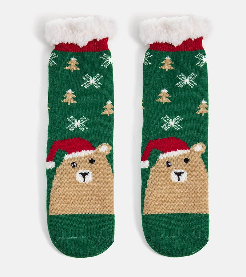 Gemre Green Insulated Socks with Challi Bear
