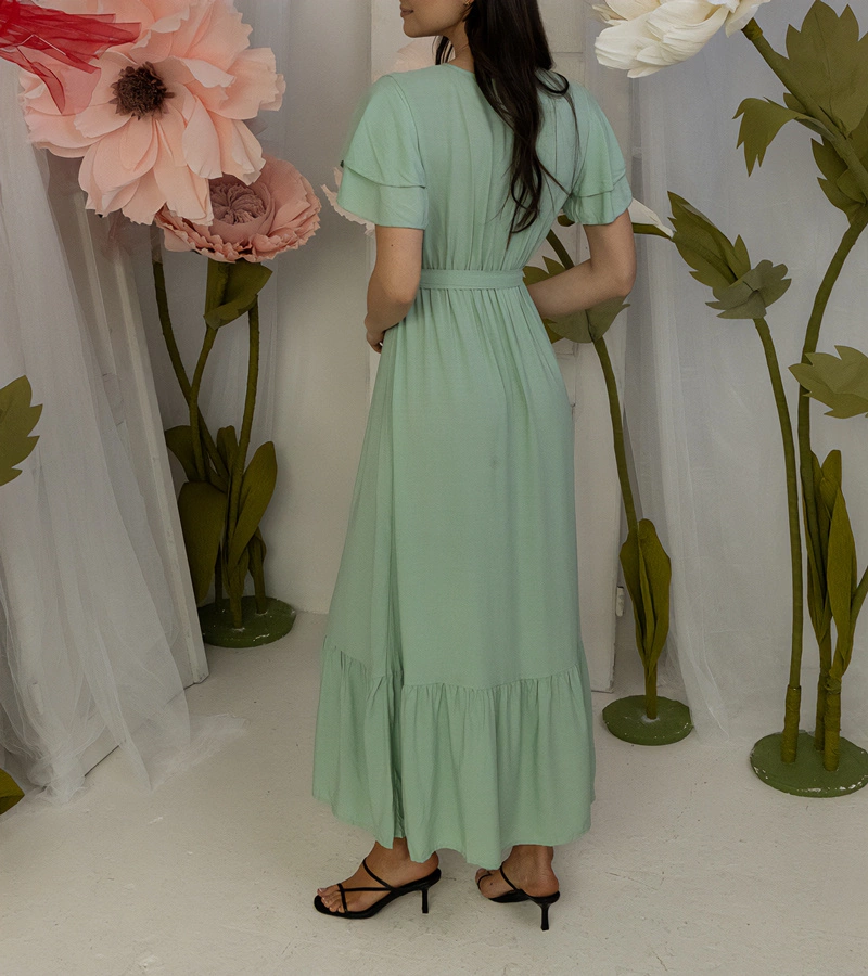 Gemre Rochie verde maxi Akina cu manecă scurtă