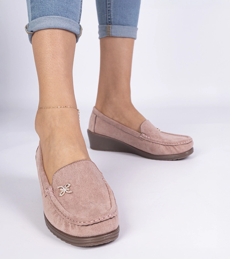 Gemre Pink eco-suede women's wedge loafers Sarimi