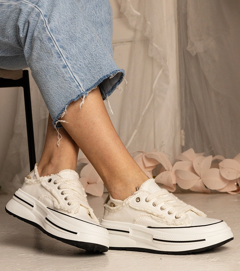 Gemre Adidași albi de damă cu talpă groasă Kallara