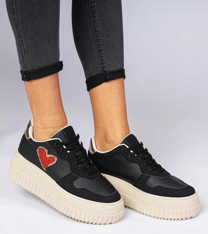 Gemre Adidași negri de damă cu inimă sclipitoare Laira