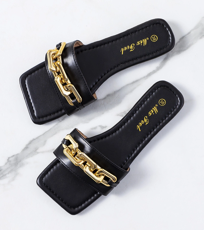 marka niezdefiniowana Șlapi negri eleganți cu lanț Cherell