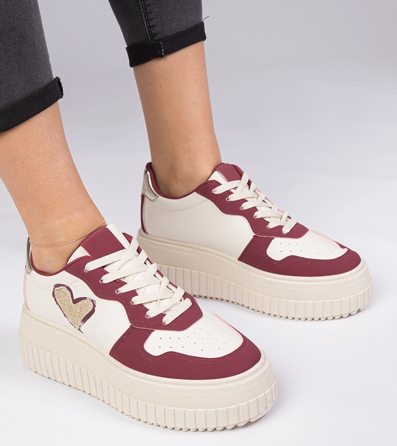 Gemre Adidași bordo de damă cu inimioară sclipitoare Laira