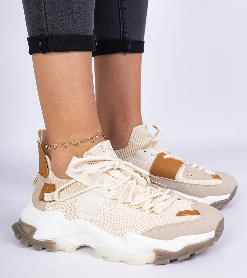 Gemre Adidași bej pentru femei cu guler tip șosetă Milada