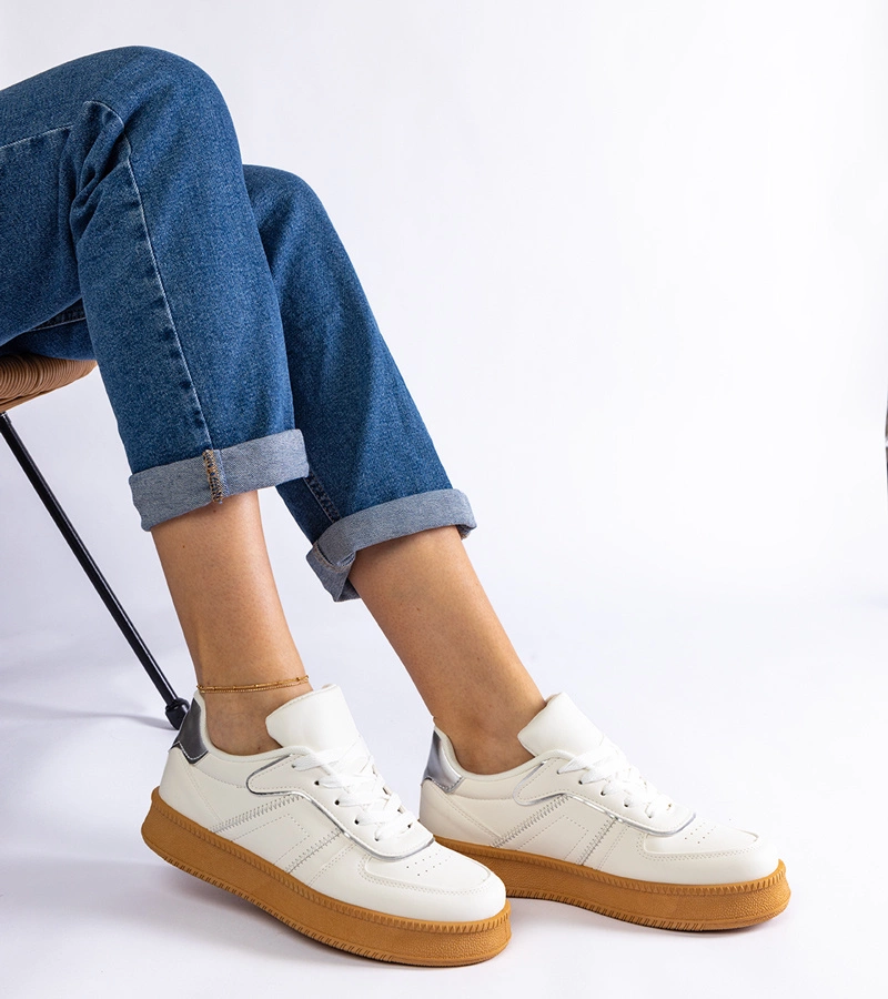 Gemre Adidași albi cu șireturi pe platformă Felicita