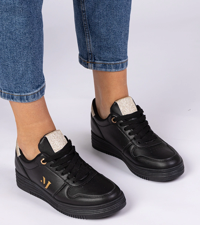 Gemre Adidași negri de damă cu sclipici auriu Emilia