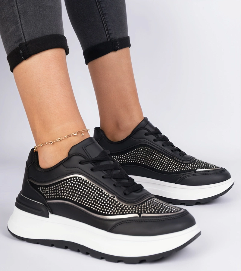 Gemre Adidași negri de damă cu zirconii Fucco