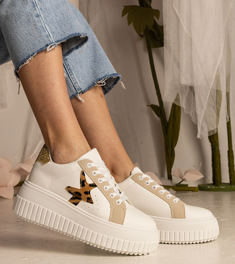 Gemre Adidași alb-bej decorați cu sclipici și stea Taleda