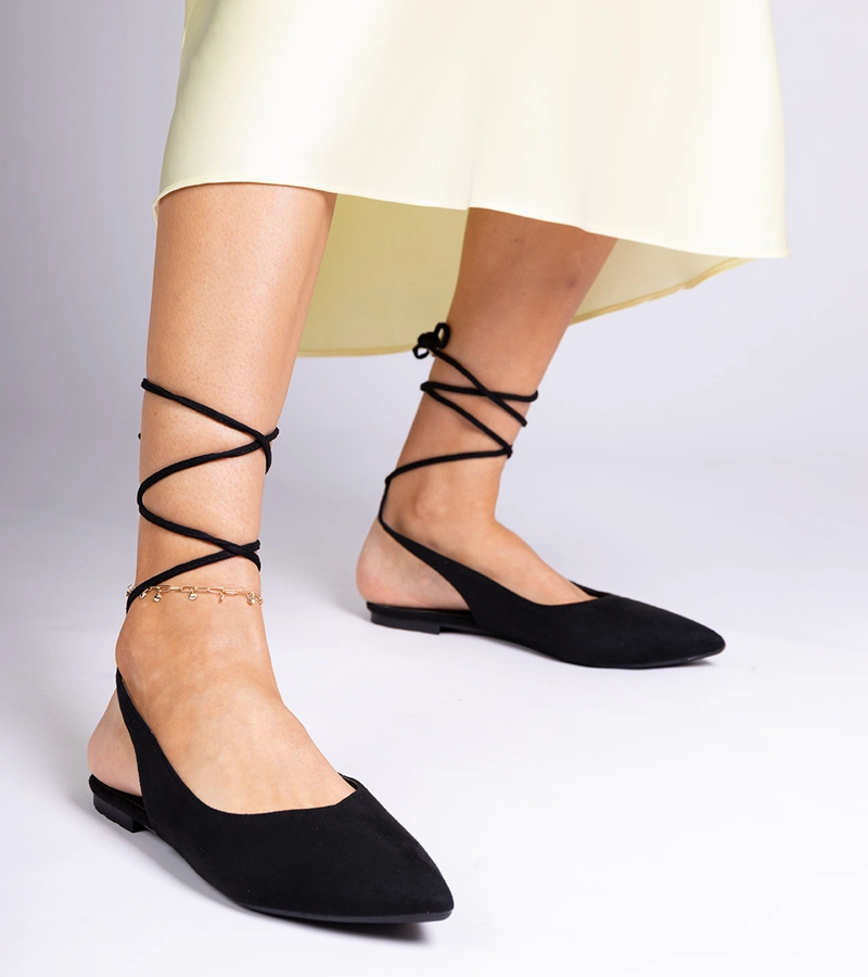 Gemre Balerini negri cu toc plat legați la gleznă Karlioz