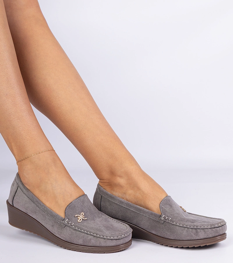 Gemre Grey women's wedge eco-suede moccasins Sarimi