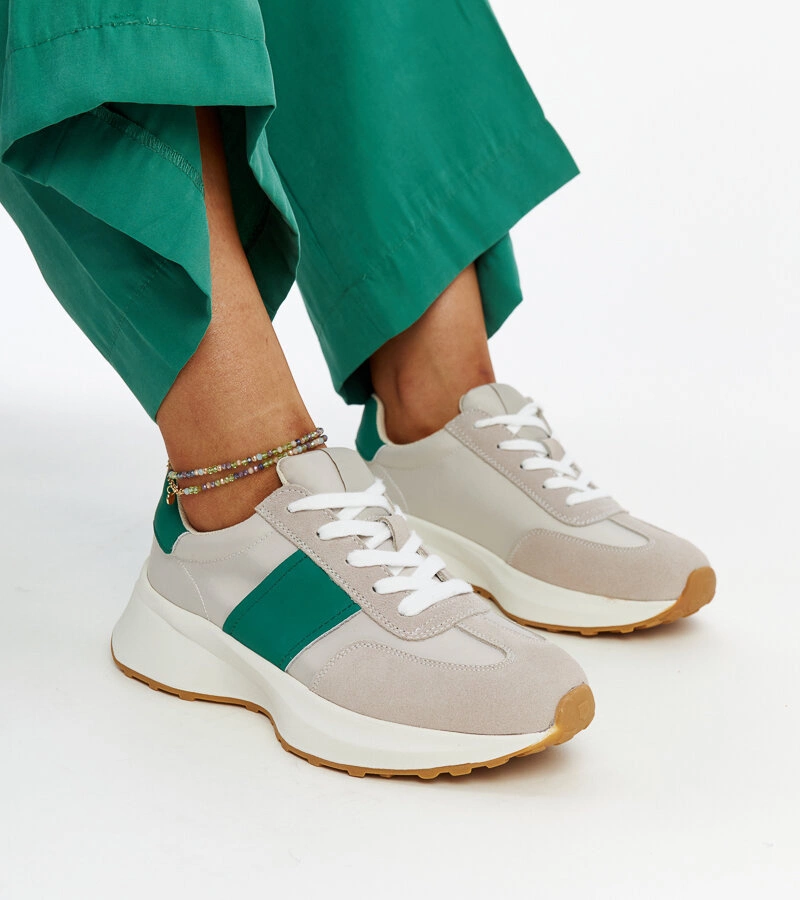 Gemre Sneakersii de piele gri-verde Ganim