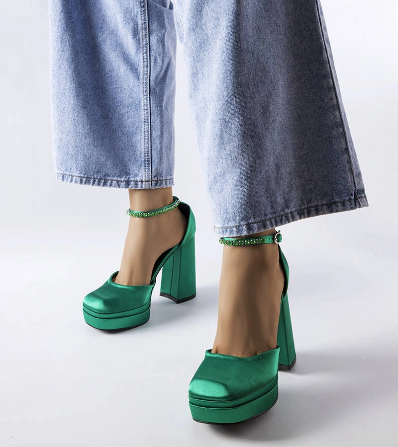 Gemre Green high block heel pumps Elida