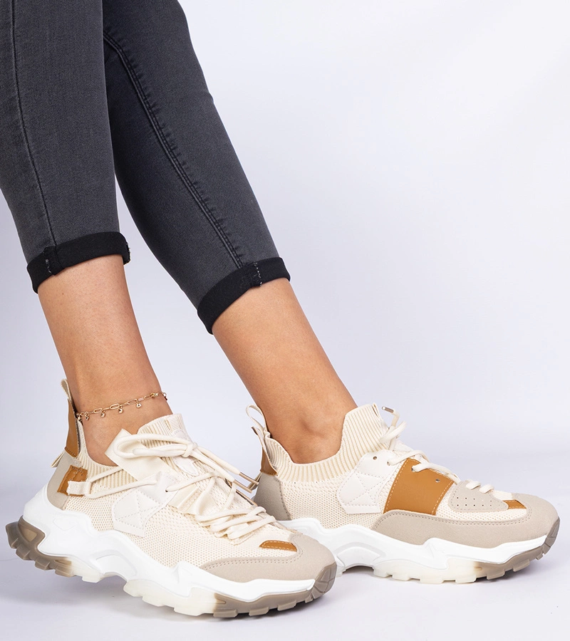 Gemre Adidași bej pentru femei cu guler tip șosetă Milada