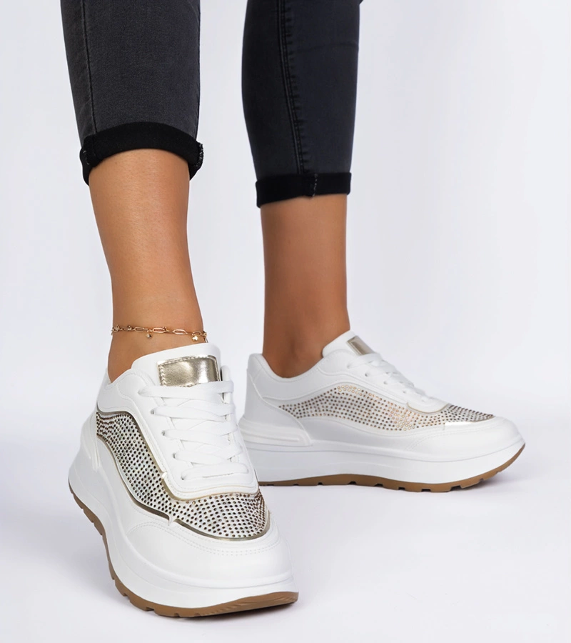 Gemre Adidași albi de damă cu zirconii Fucco