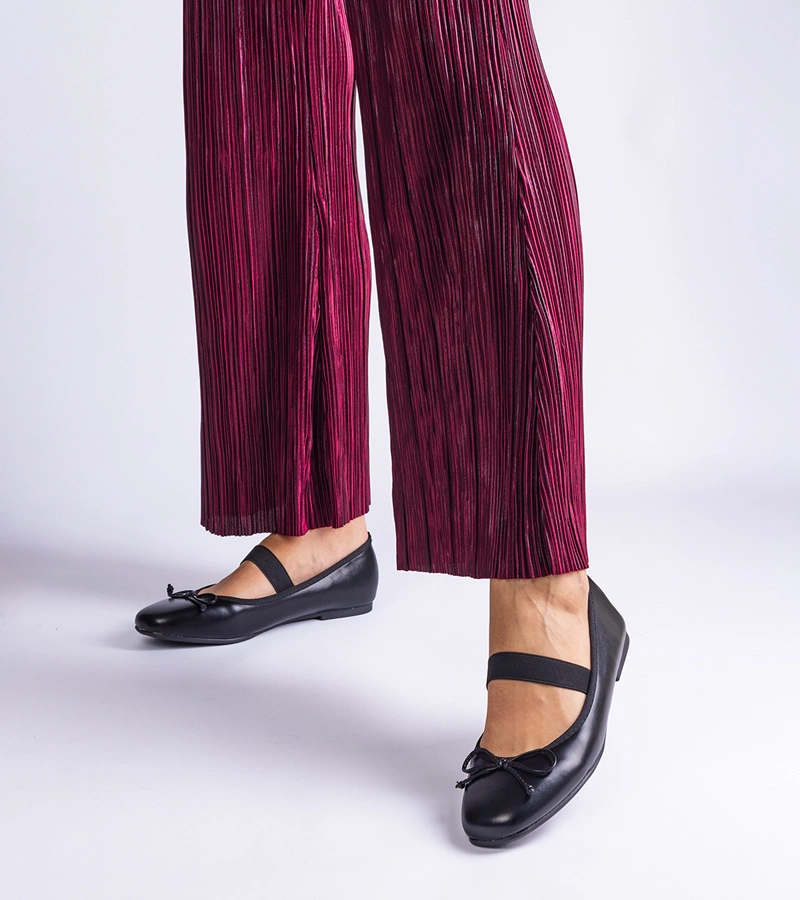 Gemre Balerini negri cu elastic și fundă decorativă Newton