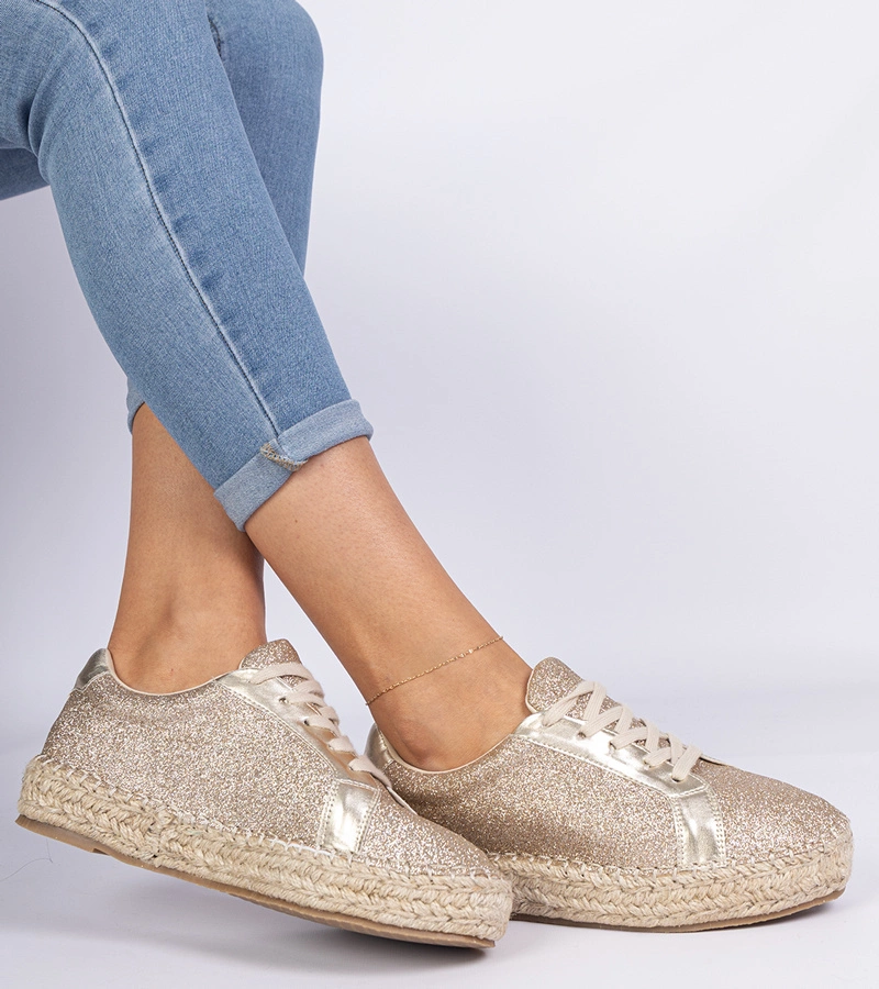 Gemre Espadrile aurii de damă decorate cu sclipici Taredo