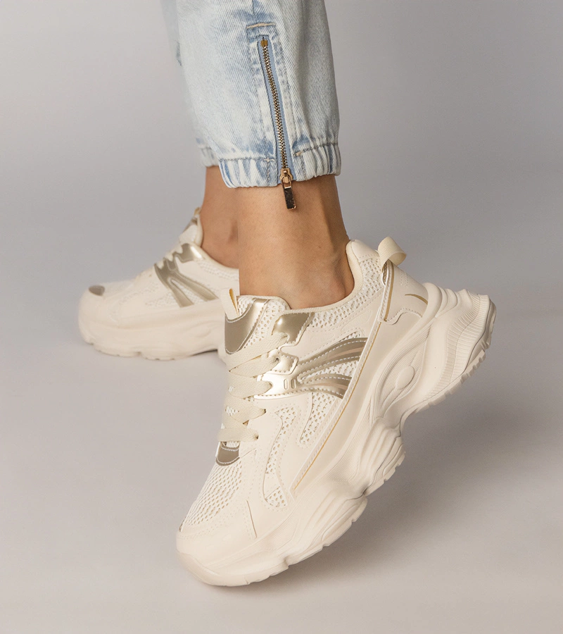 Gemre Adidași sport bej pentru femei cu inserție aurie Sandra