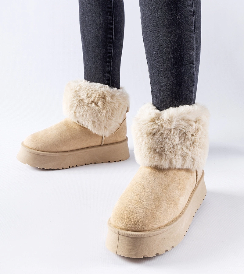 Gemre Cizme de zăpadă bej decorate cu blană Adelfia