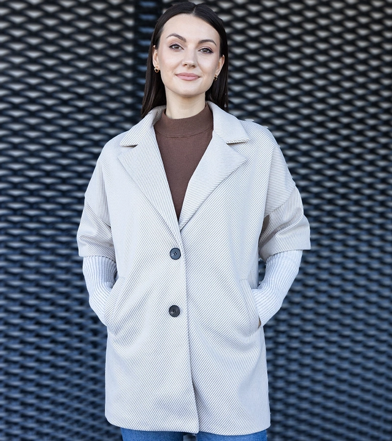 Gemre Beige Coat with Sweater Sleeves Sameha