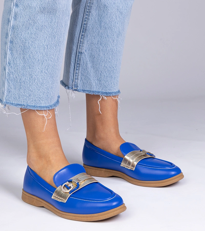 Gemre Mocasini albaștri din piele ecologică cu zirconii Berita