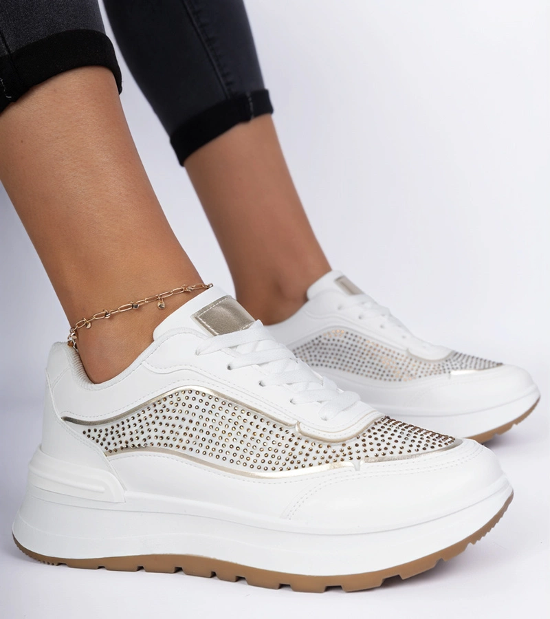 Gemre Adidași albi de damă cu zirconii Fucco