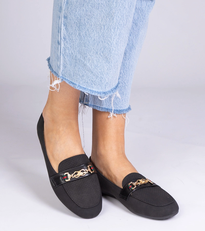 Gemre Mocasini negri cu finisaj mat și ornament auriu Gloriasa