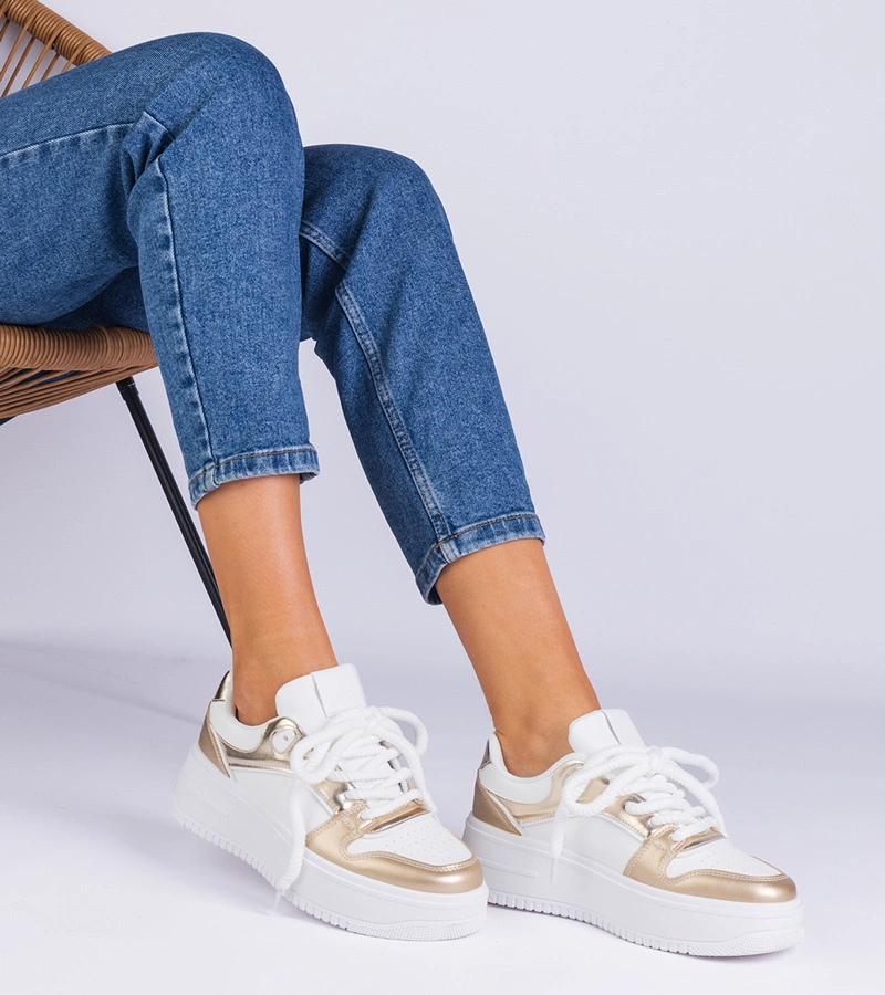 Gemre Adidași alb-aurii pe platformă Ivalda