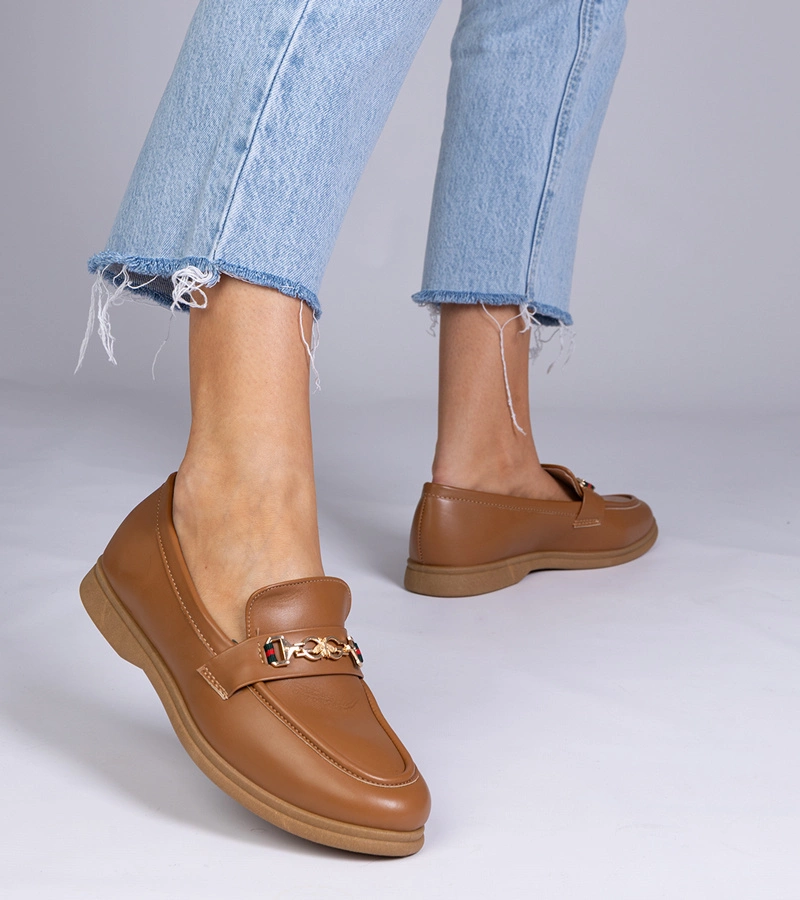 Gemre Mocasini maro închis cu ornament auriu Feola