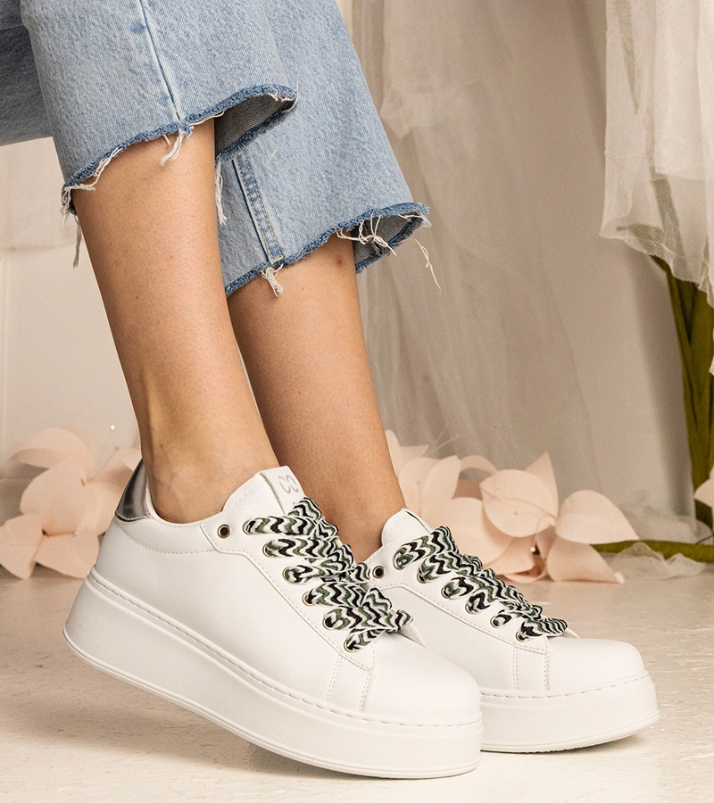 Gemre Adidași albi de damă cu șireturi masive Kessa