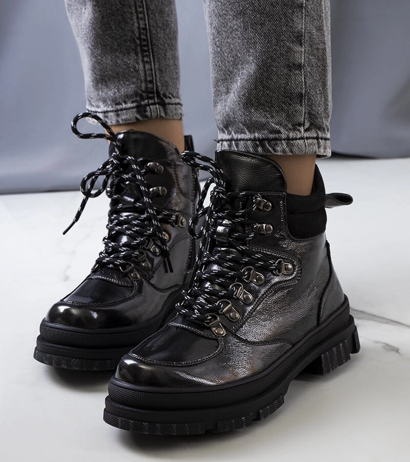 Gemre Black Patent Ankle Boots Prepo