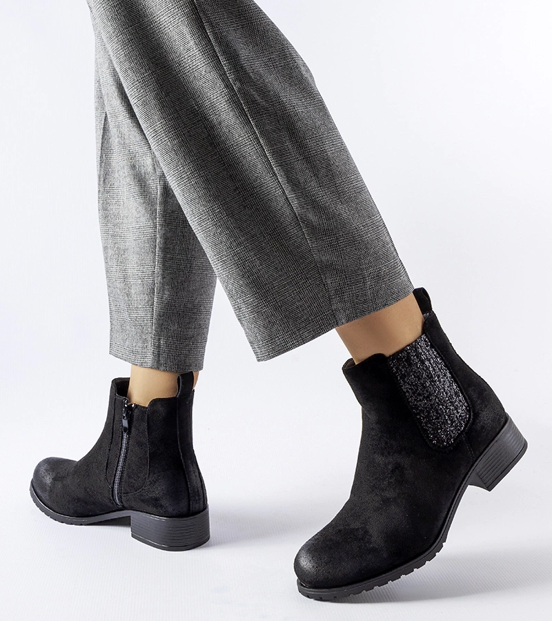 Gemre Black flat ankle boots with decorative insert Arnoux