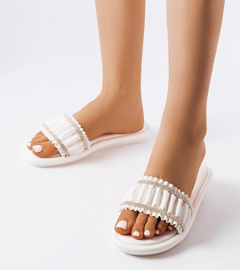 Gemre White slippers with ruching and rhinestones Anapor