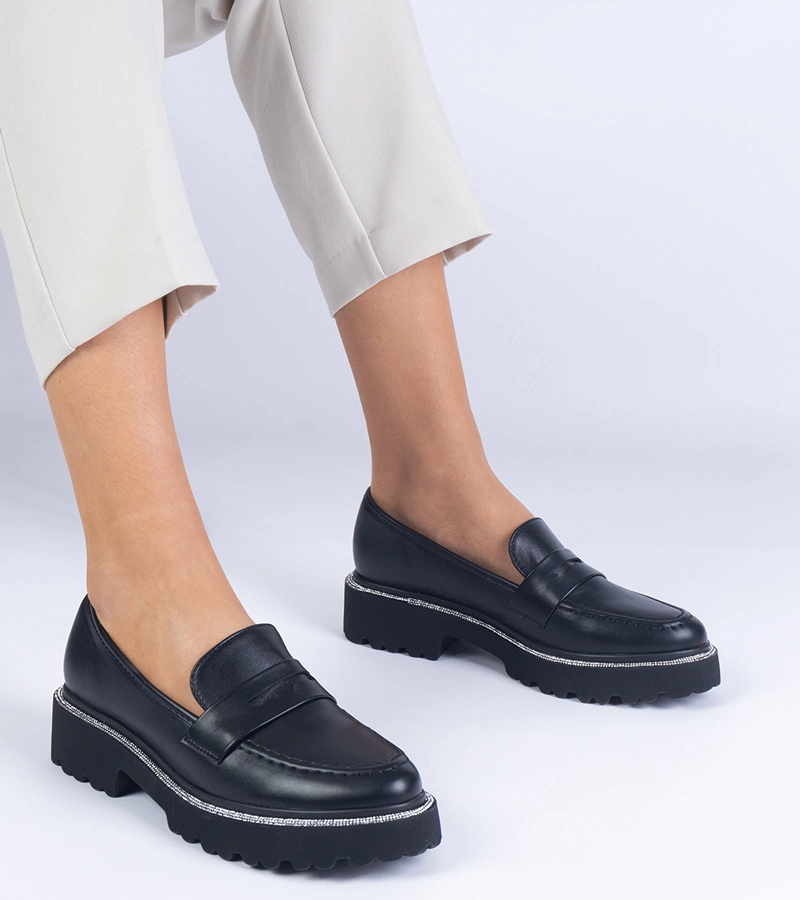 Gemre Mocasini negri de damă cu talpă groasă Presto