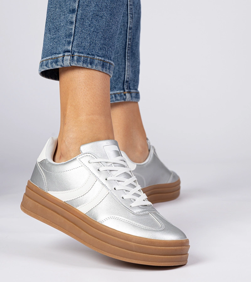 Gemre Adidași sportivi de damă argintii pe platformă Melly