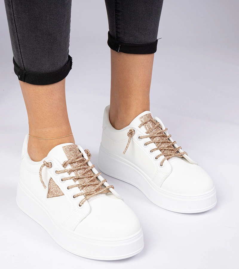 Gemre Adidași albi cu zirconii șampanie Treysi