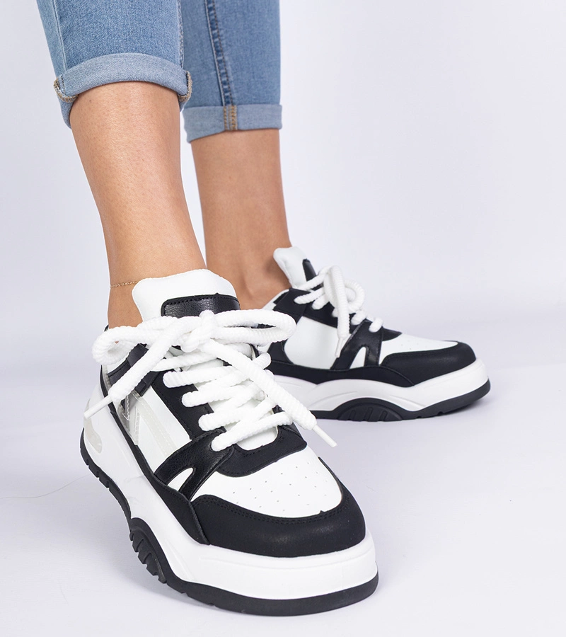 Gemre Adidași alb-negru cu șireturi groase Luciana