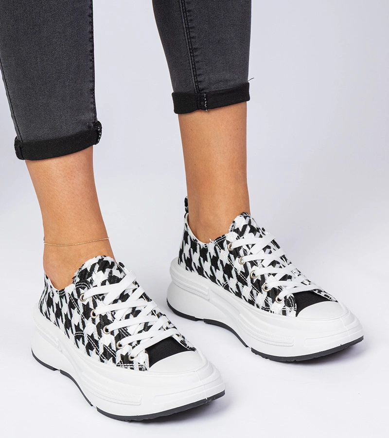 Gemre Adidași din material pentru femei alb-negru Katerin