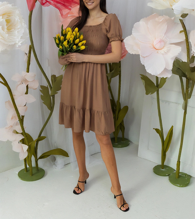 Gemre Rochie mini maro cu pliuri Lorinka