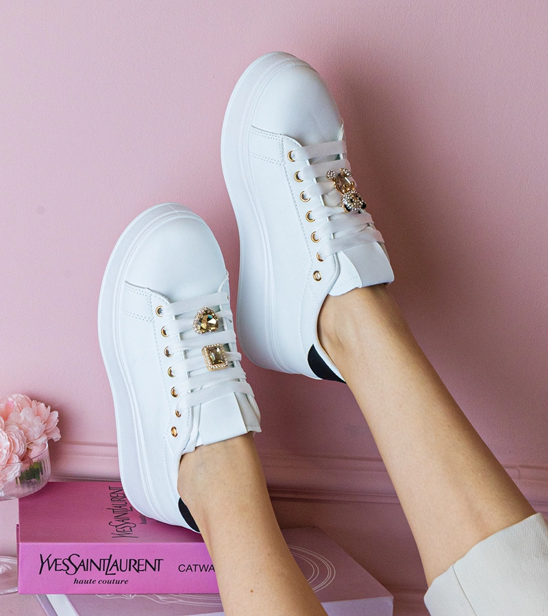 Gemre Adidași damă alb-negru decorați cu pietre Sarena