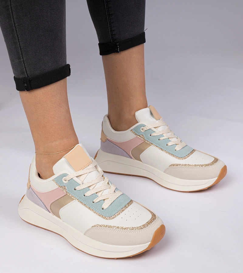 Gemre Adidași multicolori de damă cu sclipici și detalii cu model animalier Markuta