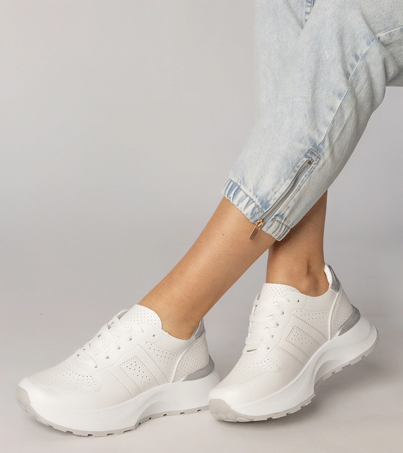 Gemre Adidași albi sport cu inserție argintie Lenkuta