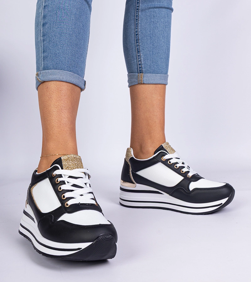 Gemre Adidași negri decorați cu sclipici și inserție metalică Olaria