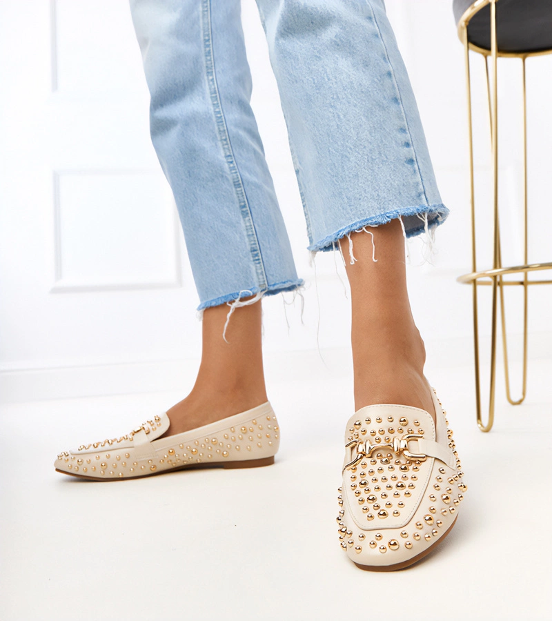 Gemre Beige studded loafers Lea