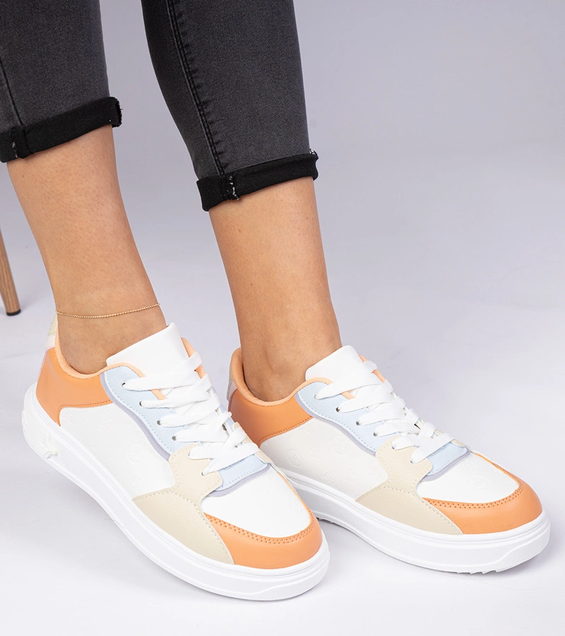 Gemre Adidași sportivi alb-portocalii din piele ecologică Lavilia