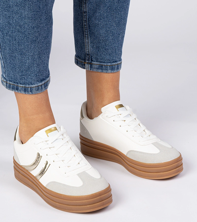 Gemre Adidași albi pentru femei cu detalii aurii Melly