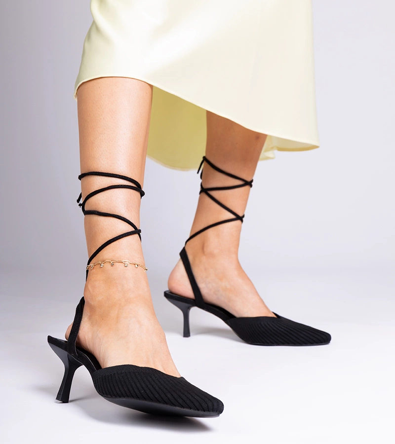 Gemre Palman black fabric slingback stiletto pumps